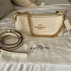 Coach Cream Croc Embossed Shoulder Bag/ Cross body